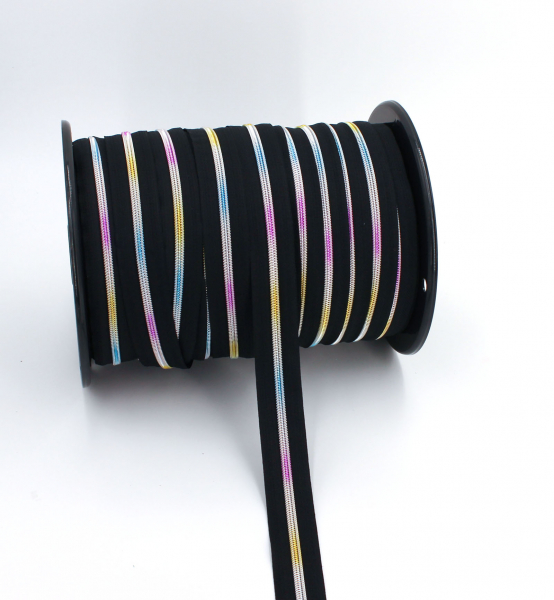 Endlosreißverschluss metallisiert schwarz/ regenbogenfarben (1m)